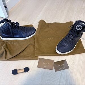 Gucci Men's Dark Blue High-Top Sneakers, Fits Like US10